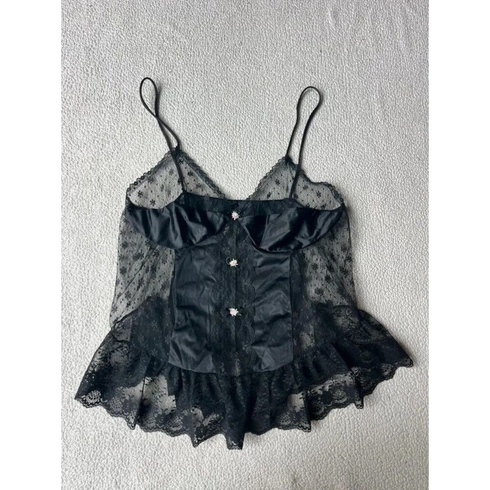 Vintage Petra Fashions Black Lace Babydoll Cami Tank Womens 1X